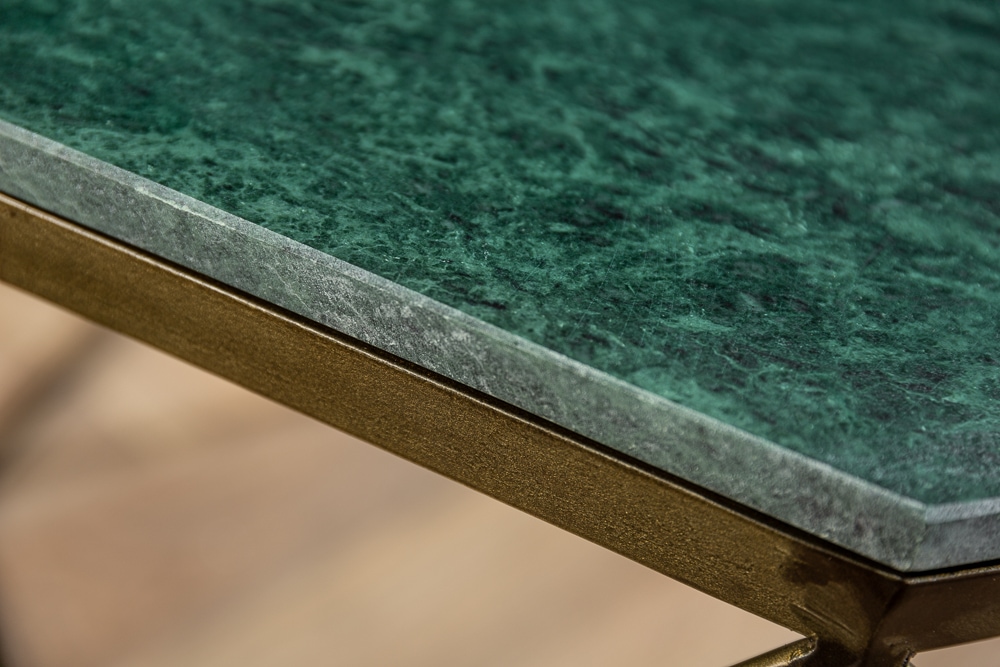 Eleganter Couchtisch DIAMOND 70cm grün messing mit Marmorplatte