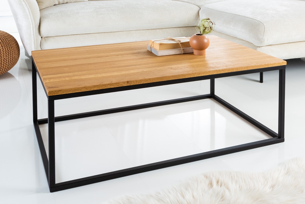 Industrial Couchtisch ARCHITECTURE 100cm Wildeiche geölt schwarzes Metallgestell Massivholz
