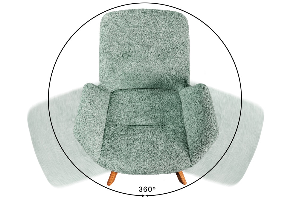 Drehbarer Design Stuhl BALTIC mint Bouclé natur Eiche Massivholz-Beine mit Armlehne