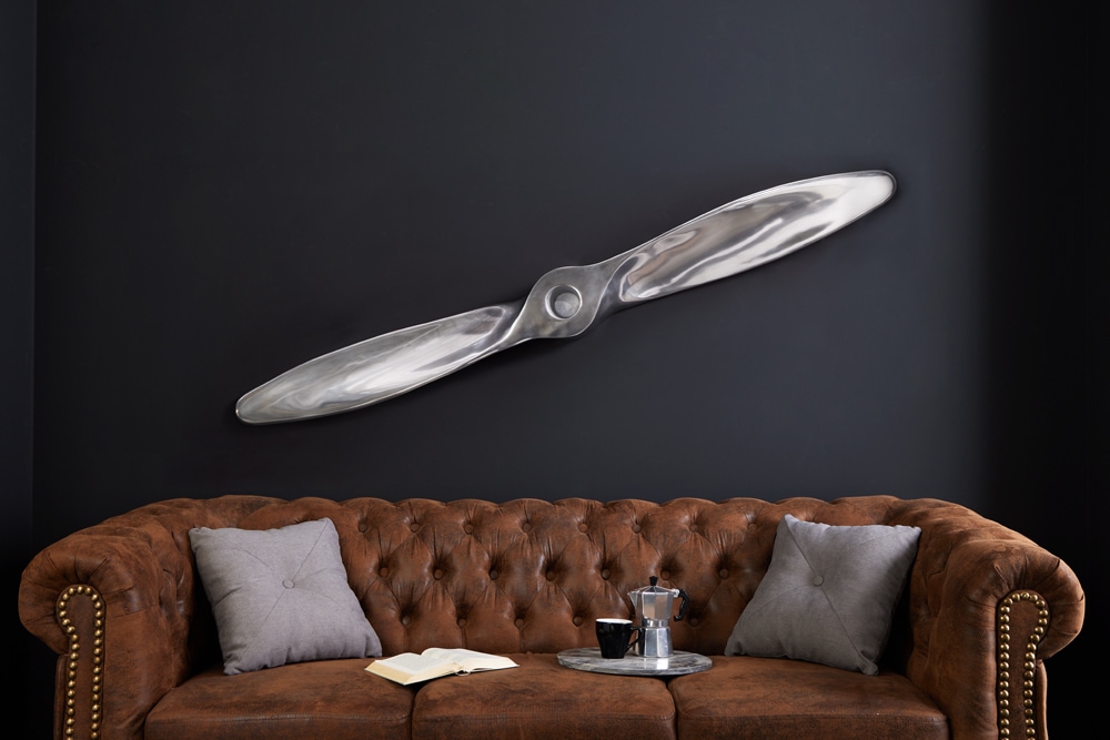 Authentische Wanddekoration SCREW II 110cm silber Flugzeug Propeller