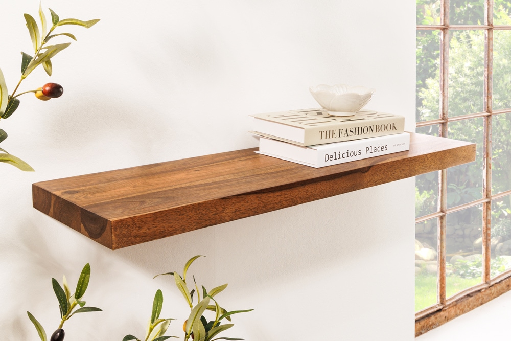 Massives Wandregal PURE 60cm braun stone finish Sheeshamholz Steckregal » Jetzt kaufen