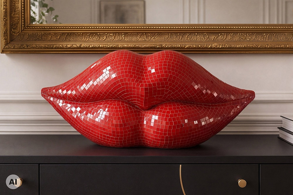 Glamouröse Deko-Figur DISCO LIP 45cm rot Glas-Mosaik-Design handmade