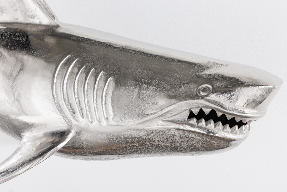 Maritime Wanddekoration HAI 105cm silber rechts Metall Haifisch Design Skulptur