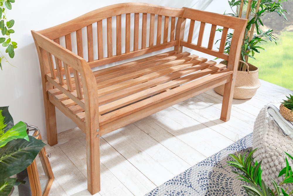 Massive Gartenbank EMPIRE TEAK 130cm natur Teakholz Outdoor-Sitzbank mit Lehne