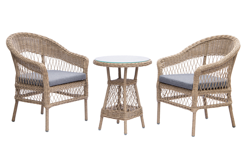 In- und Outdoor Garten-Set ELYSEE natur grau Polyrattan Aluminium inkl. Tisch Kissen