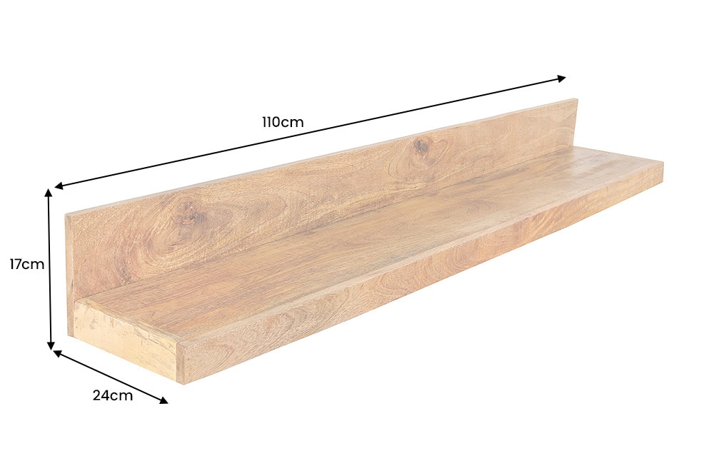 Massives Wandregal MAKASSAR 110cm natur Mangoholz handmade