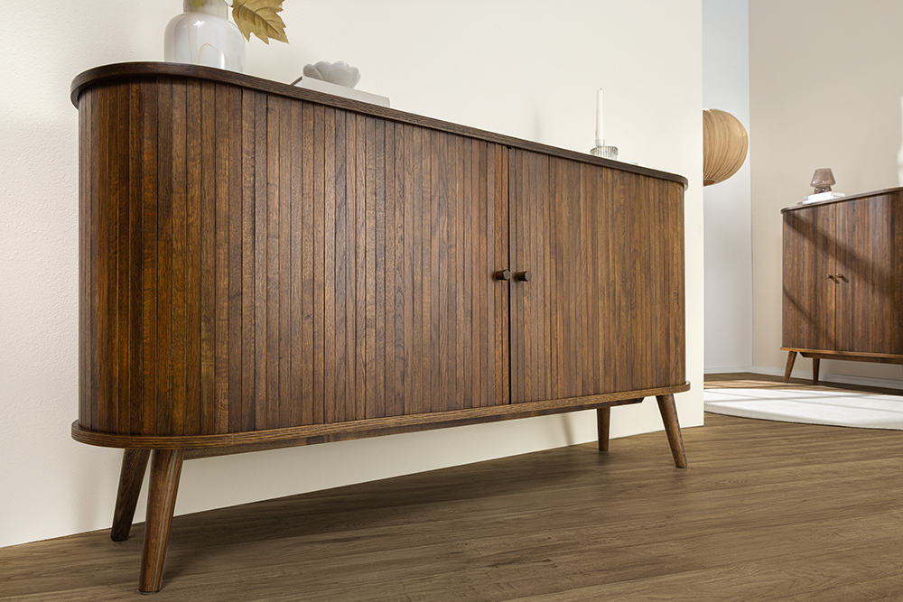 Retro Sideboard VALHALLA WOOD 160cm smoked Eichenholz Schiebetüren
