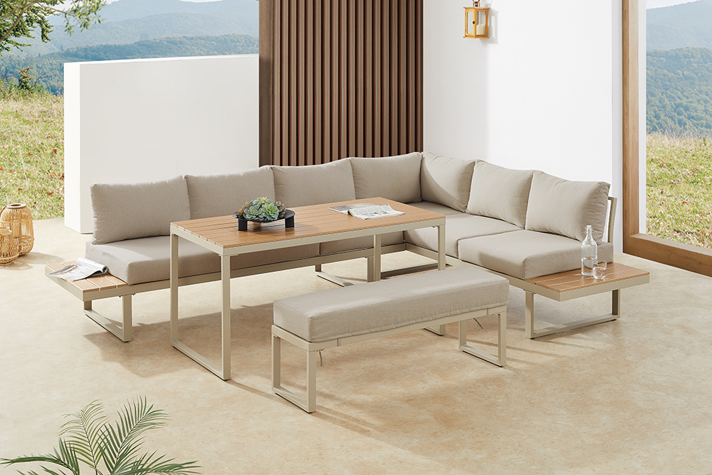 Wetterfestes Gartenmöbel Set IBIZA GRAND 280cm greige Aluminium inkl. Sitzpolster