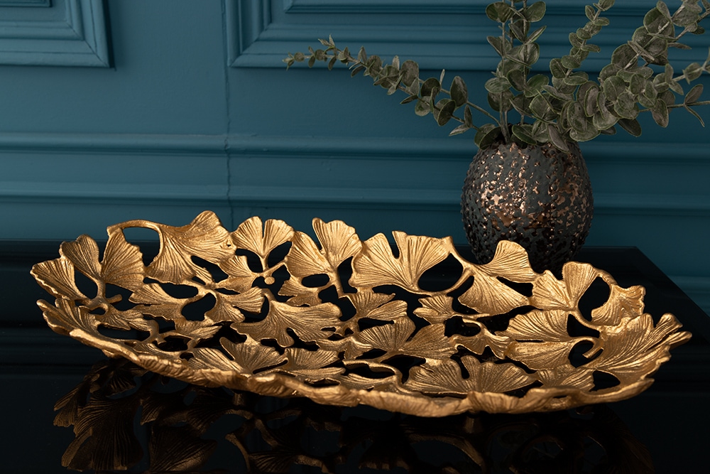 Dekorative Schale GINKGO LEAFS 50cm gold handmade Metall