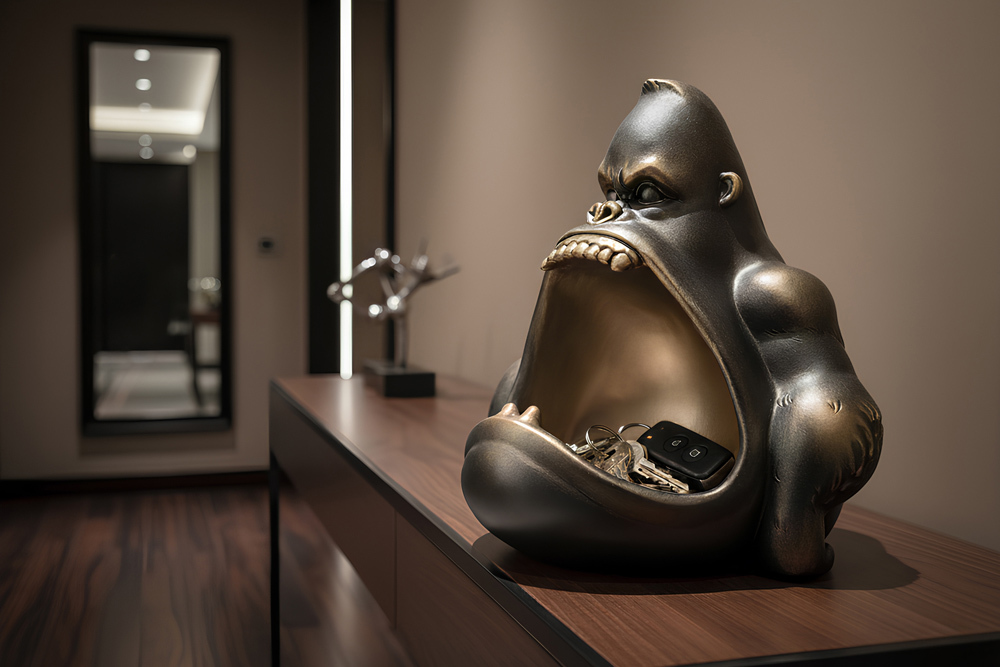 Deko-Figur KING APE 25cm bronze mit Ablagefach handmade Schale