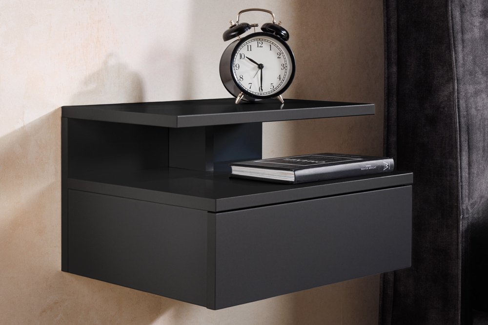 Hängender Nachttisch FLOATING 35cm schwarz Regal mit Schublade