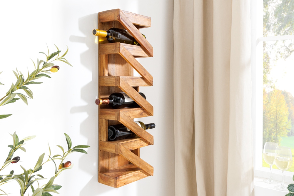 Massives Weinregal MAKASSAR 80cm recyceltes Teakholz für 5 Flaschen Wandregal