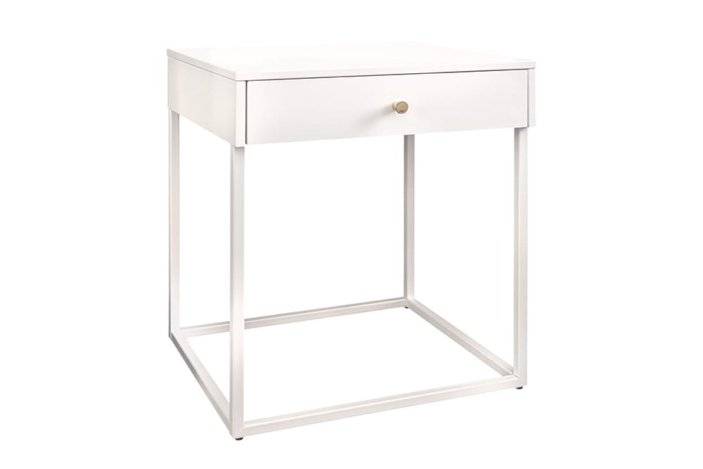 Industrial Beistelltisch SLIM LINE 50cm weiß Metall mit Schublade Nachttisch