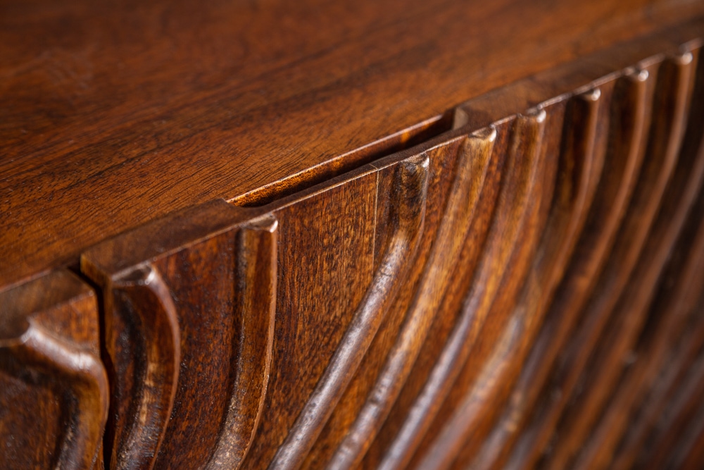 Handgearbeitetes Sideboard FLUID 160cm Mangoholz mit aufwendigen 3D Schnitzereien