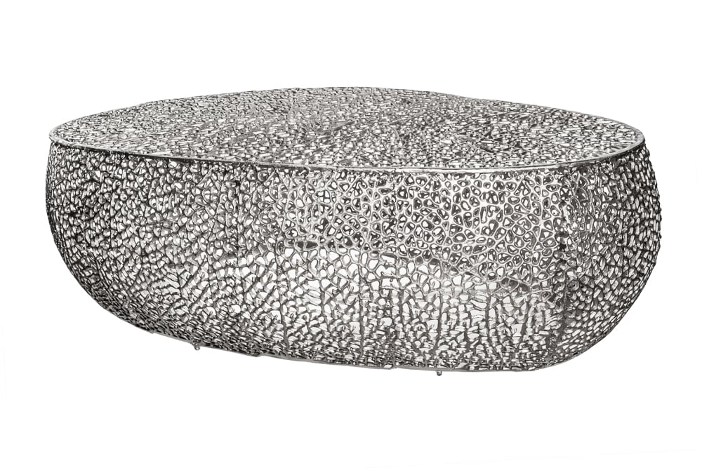 Filigraner Design Couchtisch ABSTRACT LEAF 130cm silber Handarbeit