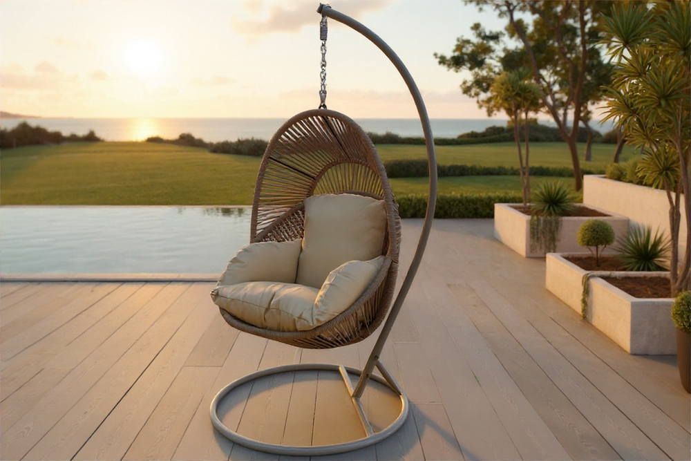 In- und Outdoor Hängesessel AIR ROPE beige greige inkl. Kissen