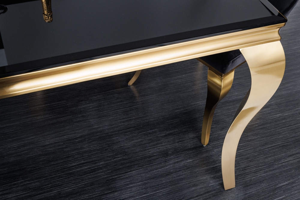 Eleganter Design Esstisch MODERN BAROCK 200cm schwarz gold Edelstahl Opalglas Tischplatte