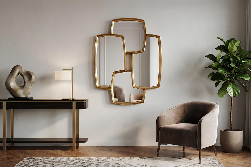 Moderner Wandspiegel QUADRA 90cm gold variabel aufhängbar vier Spiegel » Jetzt kaufen