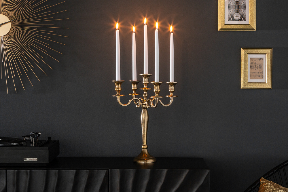 Kerzenständer MODERN BAROCK 40cm gold 5-armig Lüster Aluminium poliert Kerzenhalter Kerzenständer MODERN BAROCK 40cm gold 5-armig Lüster Aluminium poliert Kerzenhalter