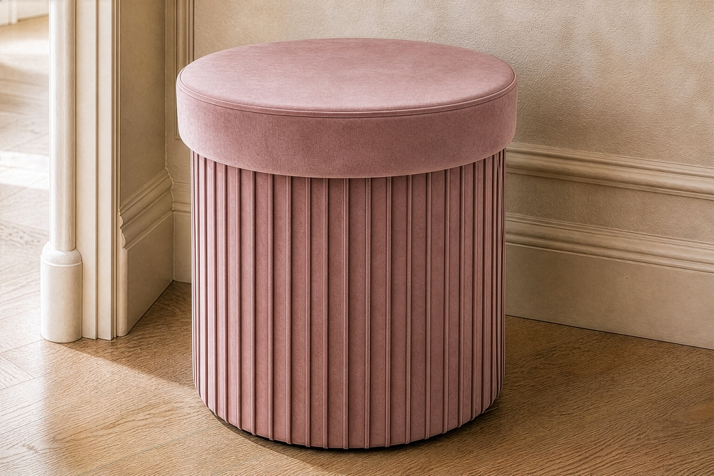 Runder Hocker ÉLAN 40cm rosa Samt faltbar mit Stauraum
