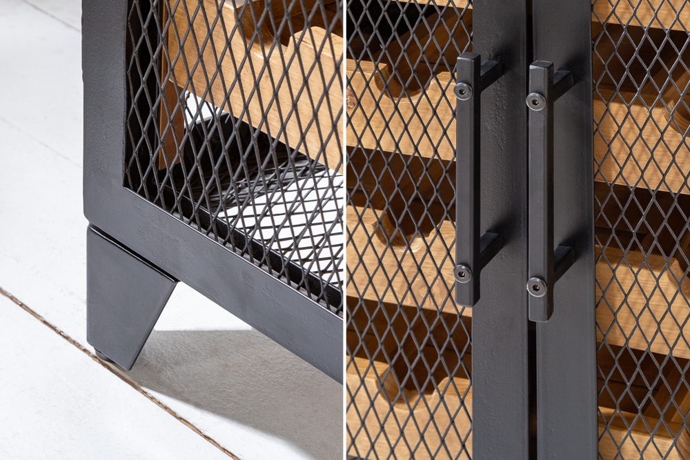 Industrial Weinschrank BODEGA 130cm recyceltes Pinienholz natur Weinregal für 55 Flaschen