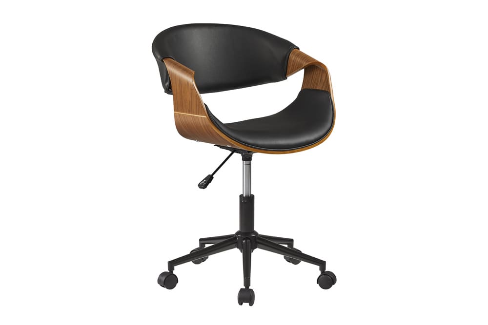 Höhenverstellbarer Bürostuhl ORGANIC schwarz Kunstleder Walnussholz braun drehbar