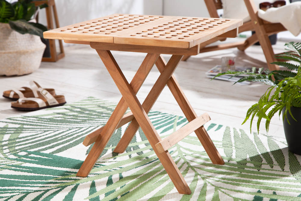 Wetterfester Beistelltisch EMPIRE TEAK 50cm Massivholz klappbar