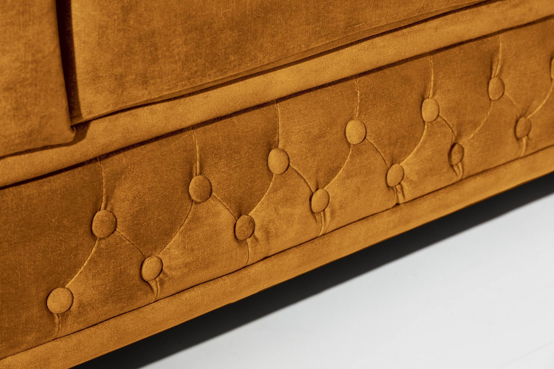 Barock Sofa CHESTERFIELD 205cm senfgelb Samt Federkern Knopfheftung 3-Sitzer Couch