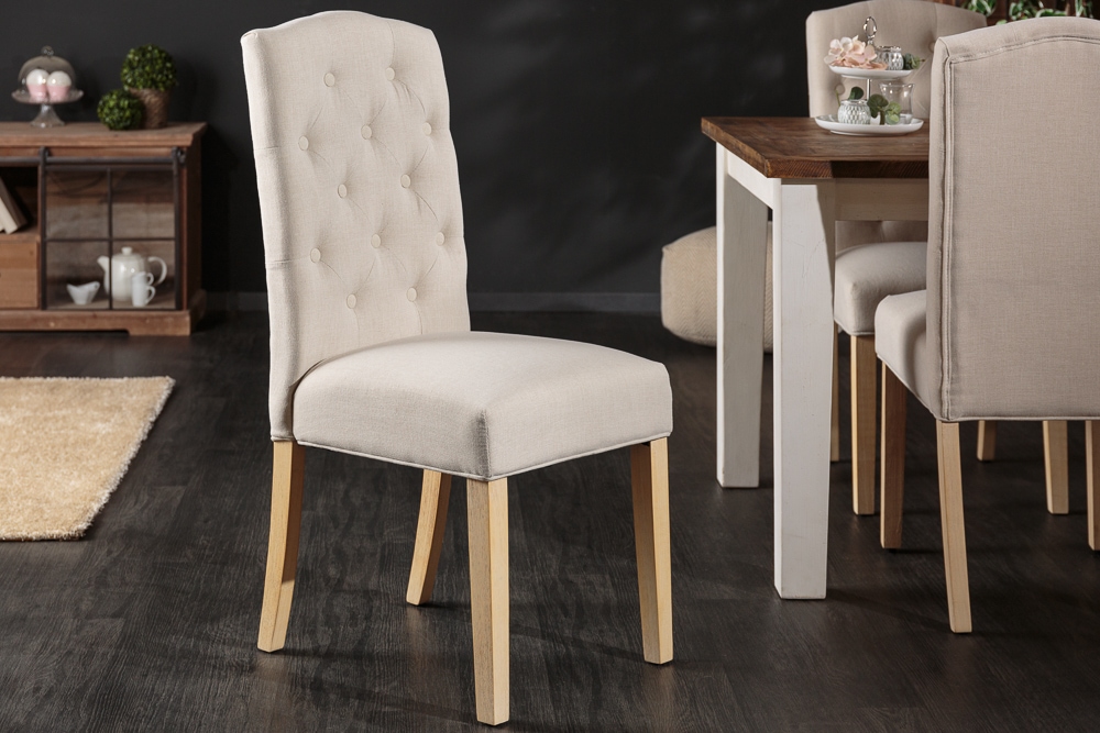 Eleganter Stuhl CASTLE beige mit Chesterfield Steppung