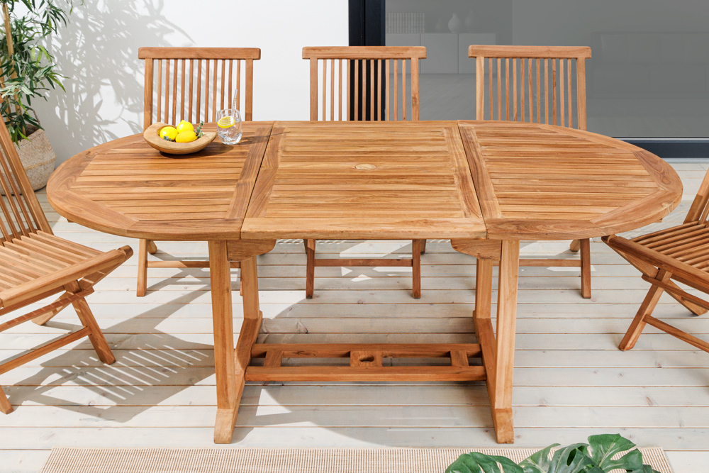 Ausziehbarer Gartentisch EMPIRE TEAK 120-180cm natur Massivholz oval