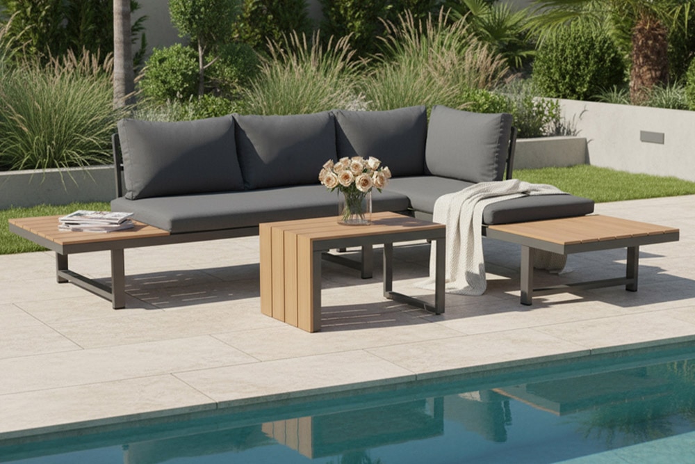 Wetterfestes Gartenmöbel Set IBIZA MODULAR LOUNGE 250cm anthrazit Aluminium inkl. Sitzpolster