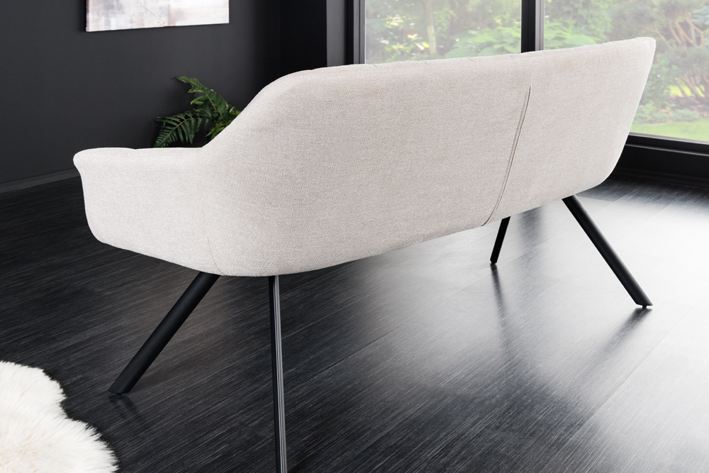 Esszimmer Sitzbank PAPILLON 165cm champagner beige mit Lehnen schwarzes Metallgestell
