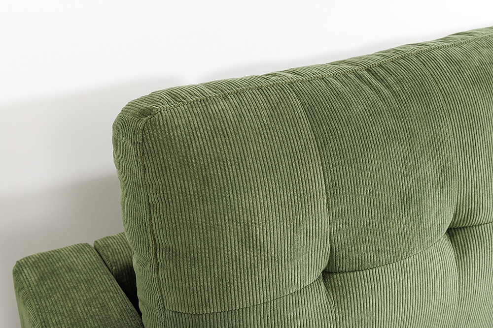 Retro Ecksofa STOCKHOLM 220cm grün Cordstoff Federkern 3-Sitzer