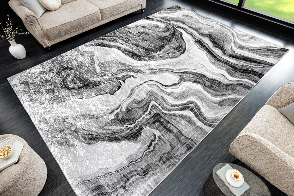 Design Teppich ART RUGS 230x160cm grau weiß Flachgewebe Indoor