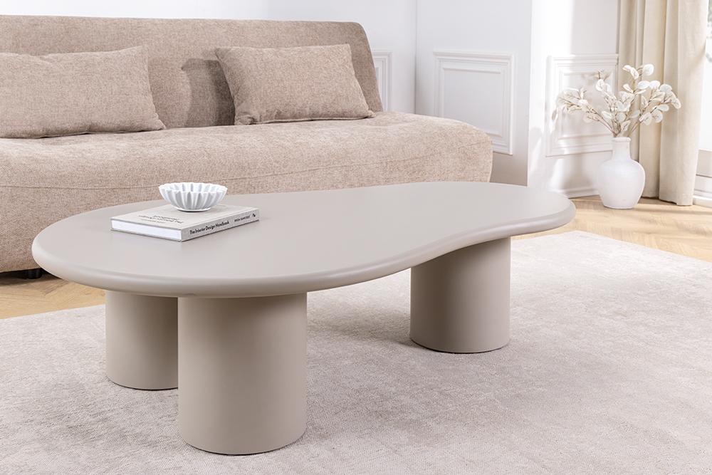 Stilvoller Couchtisch ORGANIKO 130cm cement greige organische Form