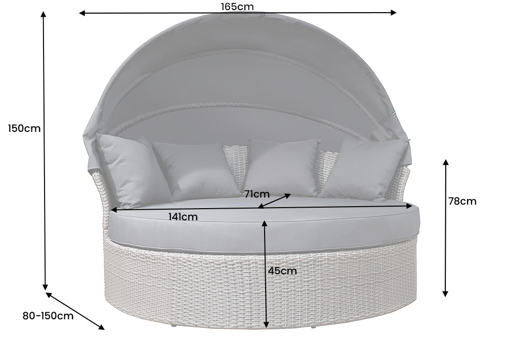 Outdoor Sonneninsel PLAYA LIVING 165cm grau Polyrattan Aluminium inkl. Kissen wetterfest