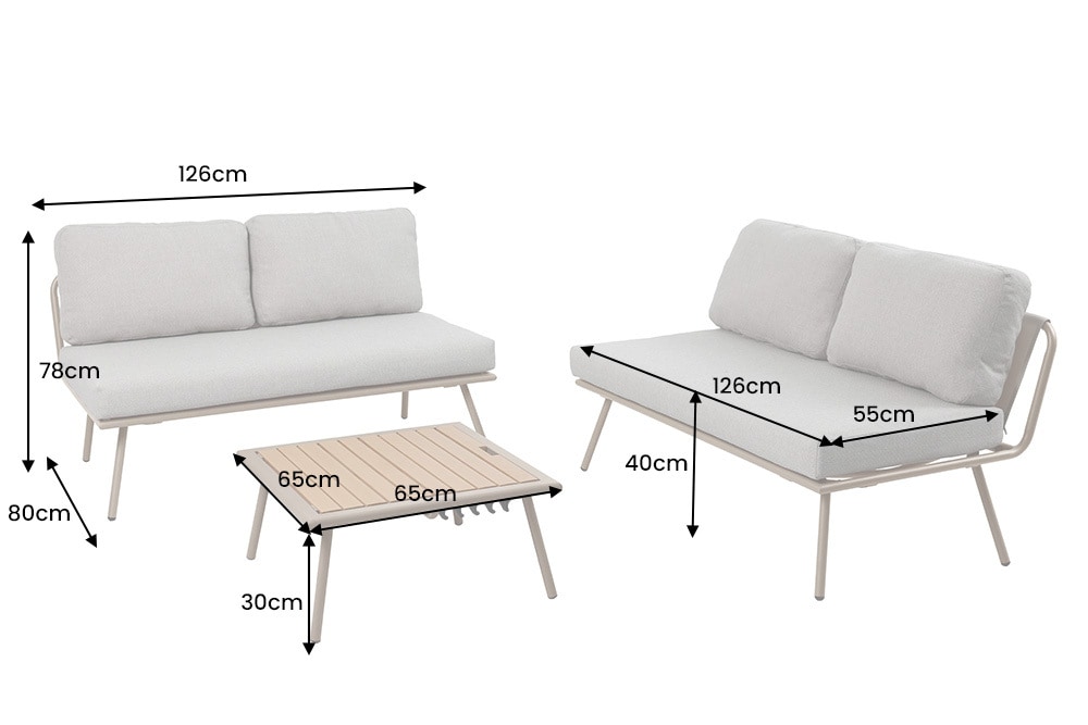 Outdoor Lounge Sitzgruppe MOBILE MODULAR greige mit Tisch wetterfest