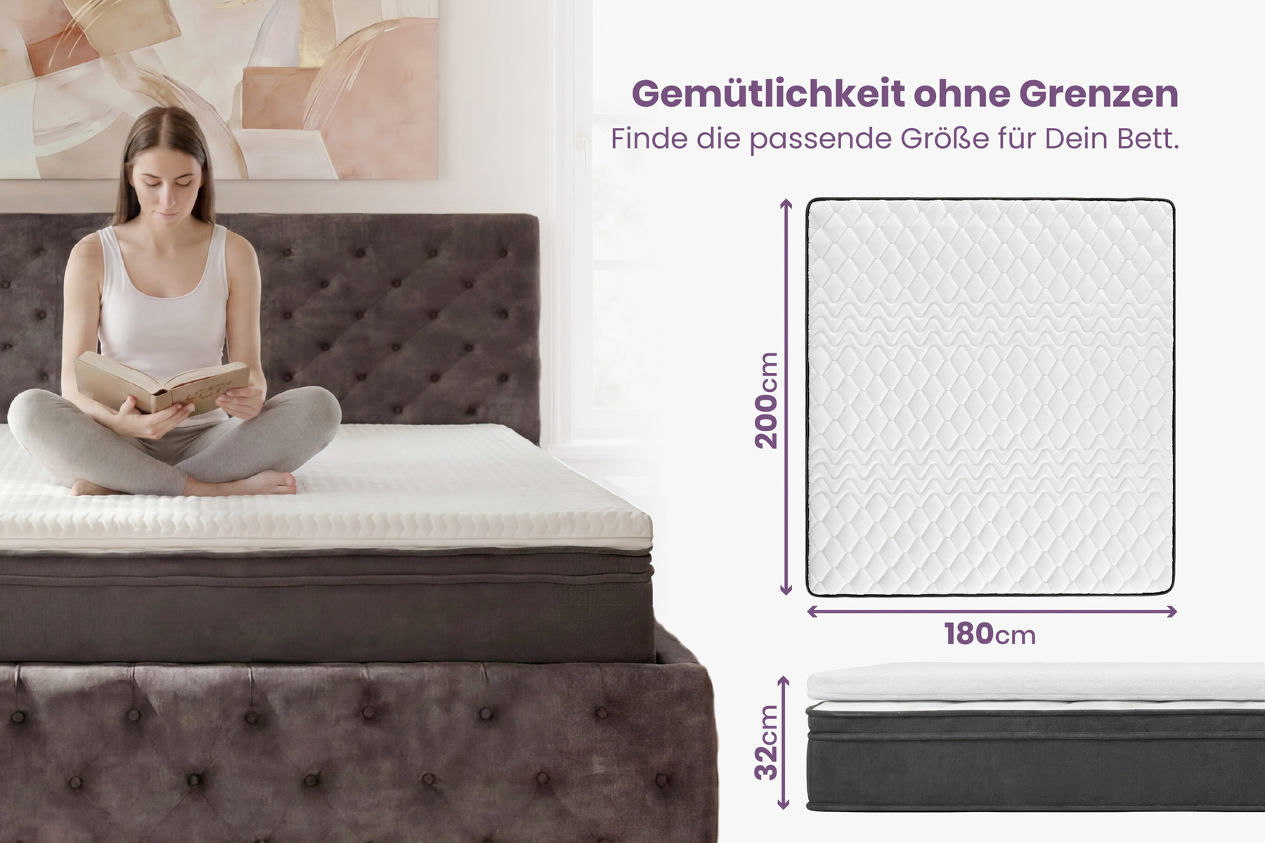 Bequeme Matratze mit Topper CLOUD FLEX 180x200cm dunkelgrau Tonnentaschenfederkern 9-Zonen