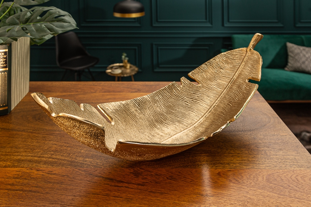 Design Deko Schale GOLD LEAF 65cm gold Blatt Design Metall Handarbeit Design Deko Schale GOLD LEAF 65cm gold Blatt Design Metall Handarbeit