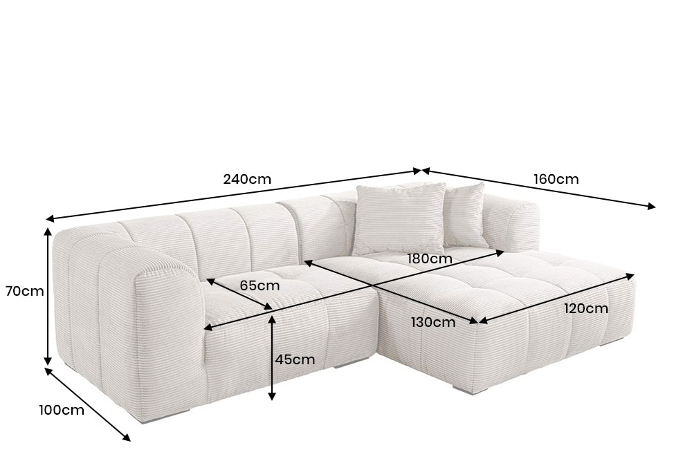 Modernes Sofa ZERO GRAVITY 240cm beige Cord 3-Sitzer Couch