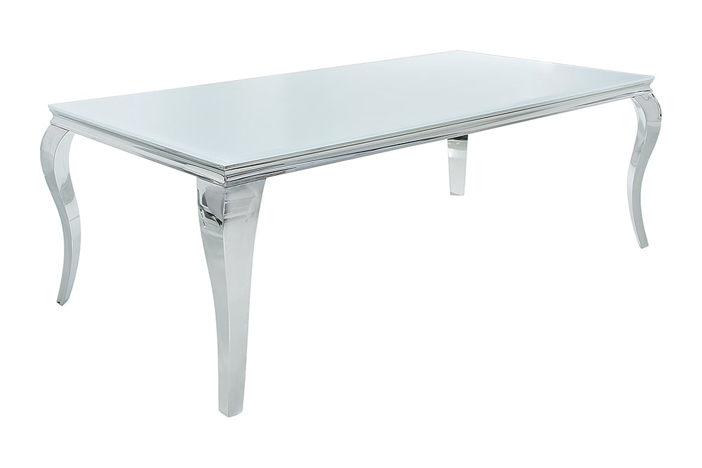 Design Esstisch MODERN BAROCK 200cm weiß Opalglas Tischplatte Edelstahl