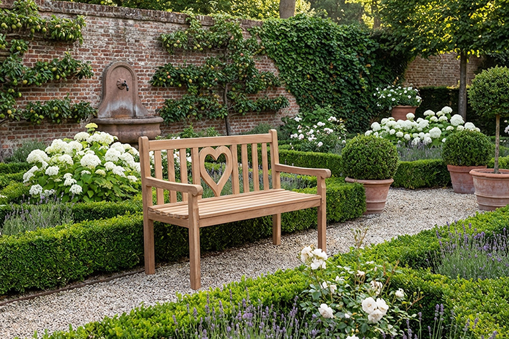 Massive Gartenbank EMPIRE TEAK Herz 120cm natur Teakholz
