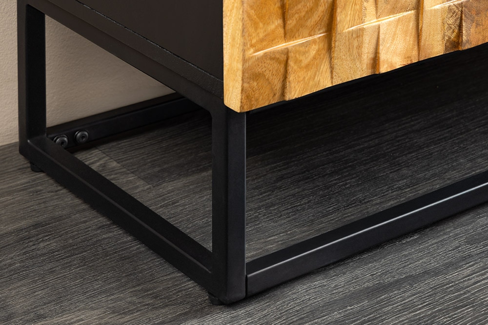 Massives Sideboard SHADES 180cm braun Mangoholz mehrfarbig 3D-Front Metallgestell