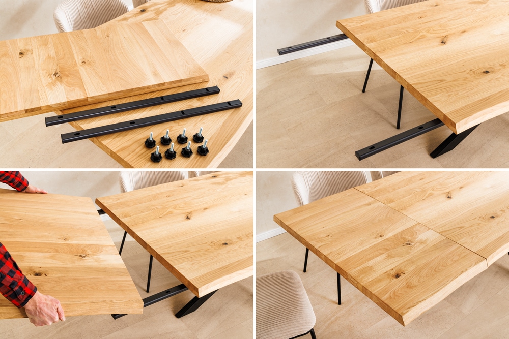 2er Set Ansteckplatten WILD OAK 50cm natur Wildeiche geölt Massivholz Esstisch Verlängerung Baumkante