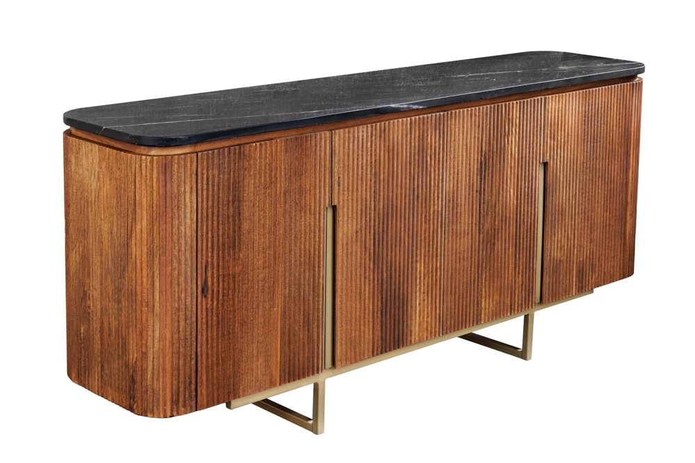 Design Sideboard GATSBY 160cm braun gold Mangoholz Marmor Metallgestell