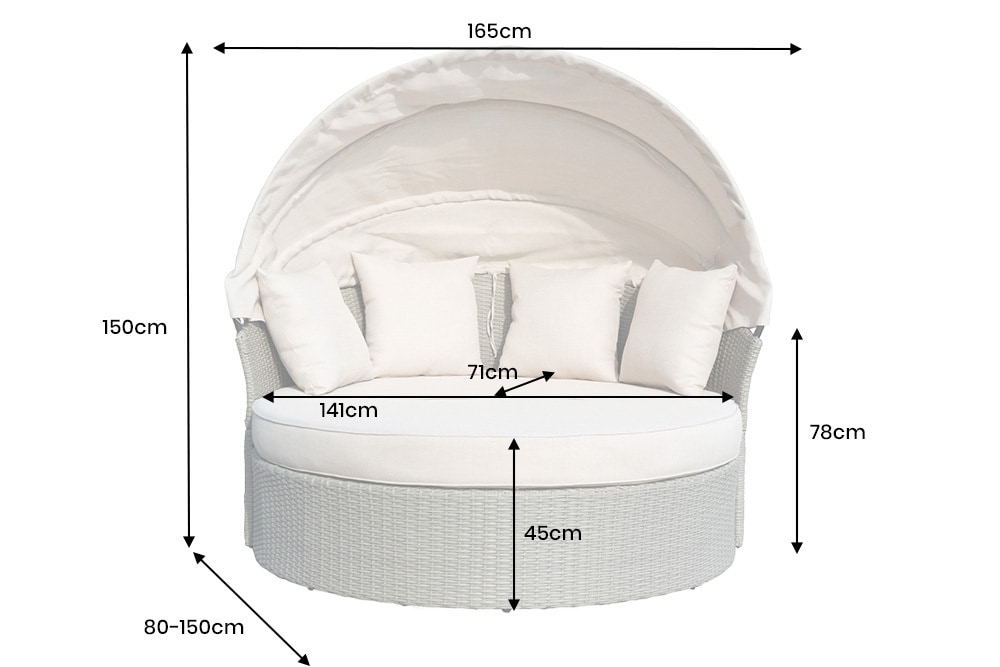 Outdoor Sonneninsel PLAYA LIVING 165cm natur Polyrattan inklusive Kissen Aluminium wetterfest