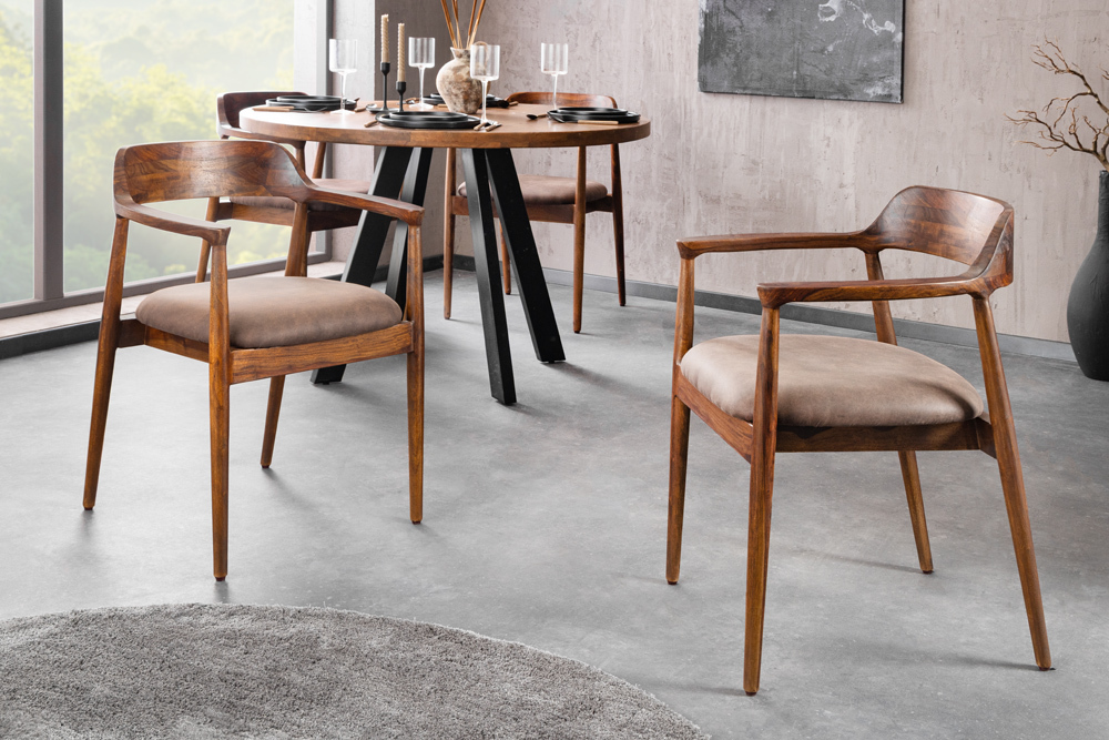 Design Stuhl KENNEDY braun massives Sheeshamholz mit Polstersitz Microfaser