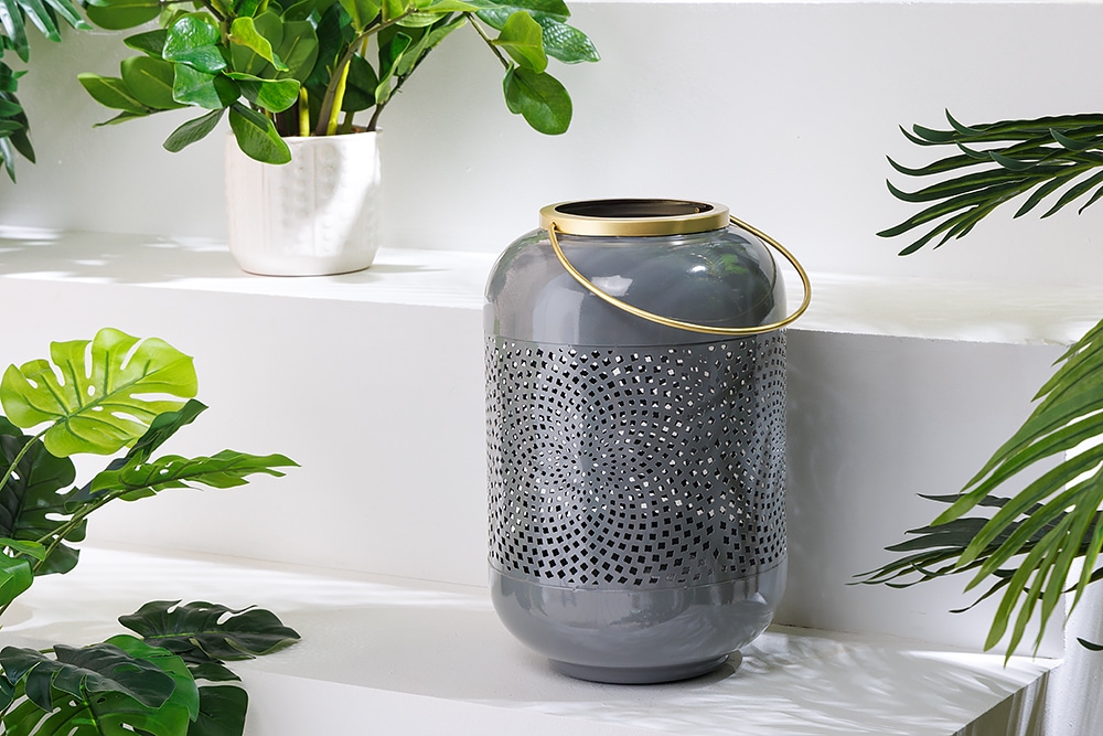 Deko Windlicht CANDLELIGHT 30cm grau Metall handmade Laterne