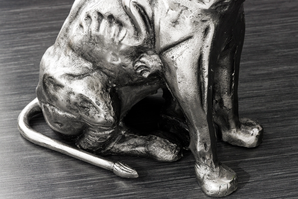 Runder Beistelltisch WILDLIFE LION 60cm silber antik Metall Glas Löwen Skulptur