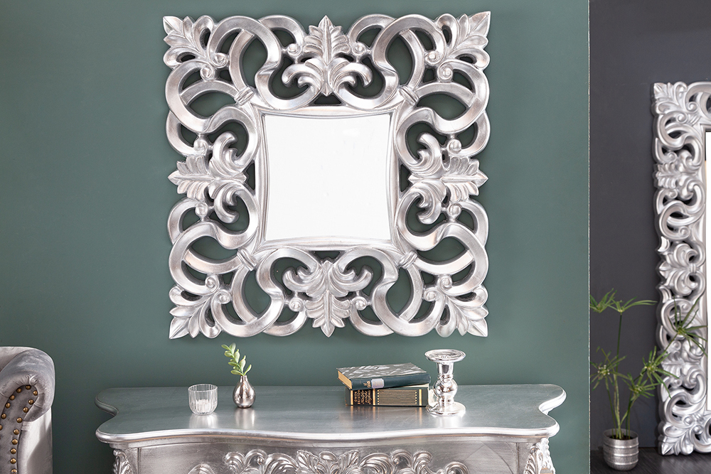 Eleganter Wandspiegel VENICE 75x75cm silber antik Barockstil